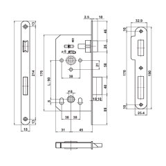 Hafele H40.01 Gömme Kilit WC 45/18mm Mat Siyah