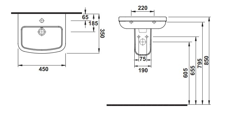 Hafele Glow Yarım Ayak Duvara Monte 190x270x300 Mm