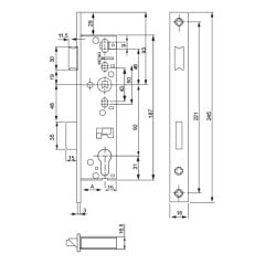 Hafele Dar Gömme Kilit Barelli (PC) 45/16mm Mat Paslanmaz Çelik Renk