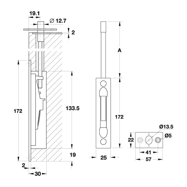 Hafele Bolt 04 Sürgü Mandallı 12,7x172mm, Mat Paslanmaz çelik Renk