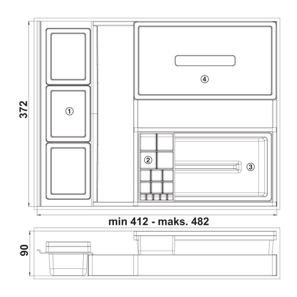 Hafele Cosy çekmece Organizeri 412/482 Mm Antrasit Renk