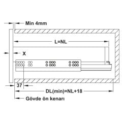 Hafele Gizli Ray Matrix Um A30, Tam Açılım Bas Aç 550mm