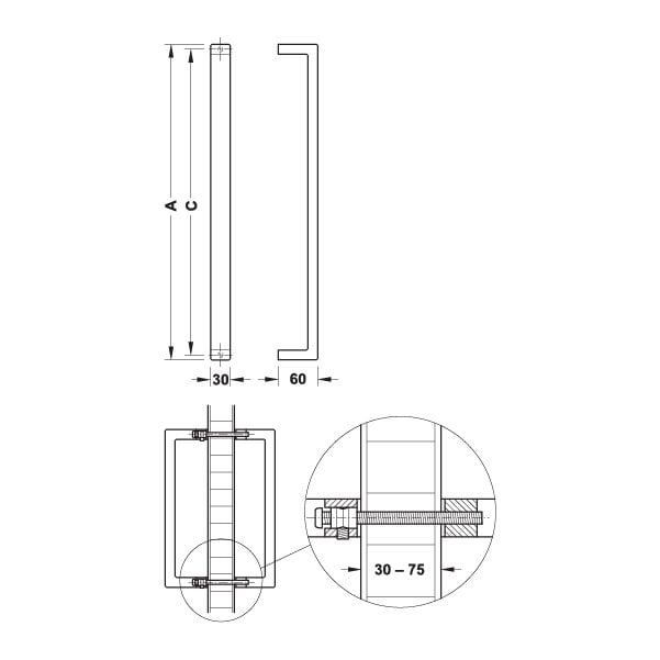 Hafele çekme Kol Carlo Erkek 615mm Paslanmaz çelik Mat