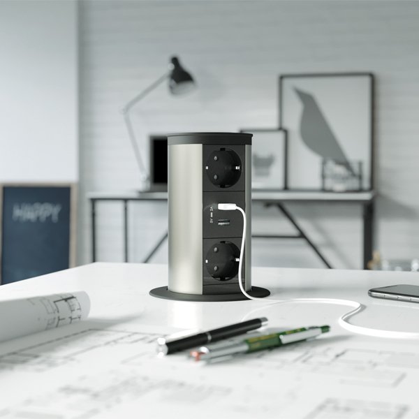 Hafele Priz Step 2 Bas Aç 2 Priz 2 Usb Mat Krom Renk