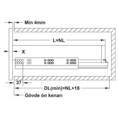 Hafele Gizli Ray Tam Açılım Bas-Aç Matrix Um A30 450mm Galvaniz