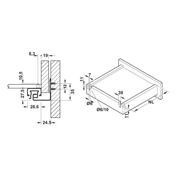 Hafele Gizli Ray Tam Açılım Bas-aç Matrix Um A30 500mm Galvaniz