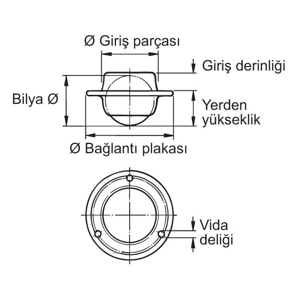 Hafele Tekerlek Frensiz ø25x20mm, Sarı Kromaj