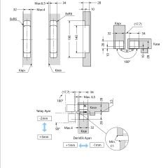 Sugatsune Gizli Menteşe HES 3D-E190 DN 100Kg Mat Nikel