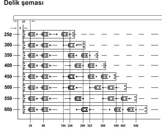 Hafele Ball 35 Bilyalı Ray Tam Açılım 35/250mm