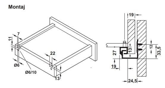 Hafele Pow Gizli Ray Tek Açılım Yavaşlatıcılı 25kg 18/250mm