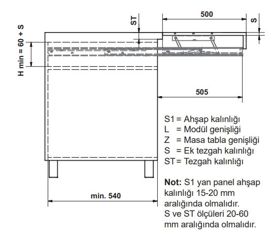 Hafele çekmece İçi Açılır Ek Tezgah Blade 900mm