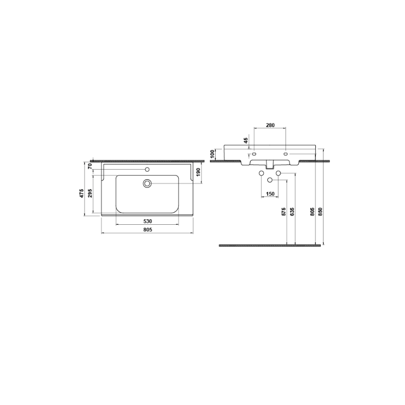 Hafele Banyo Lavabosu Estella 80 800x450mm Parlak Beyaz Renk