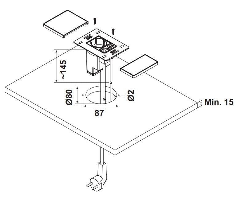 Hafele Versapad Priz Siyah 1 Soket / Usb