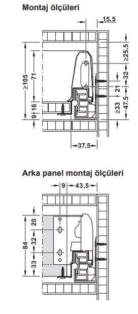 Hafele Matrix Box S35 çekmece Seti Gri 16/84/500mm