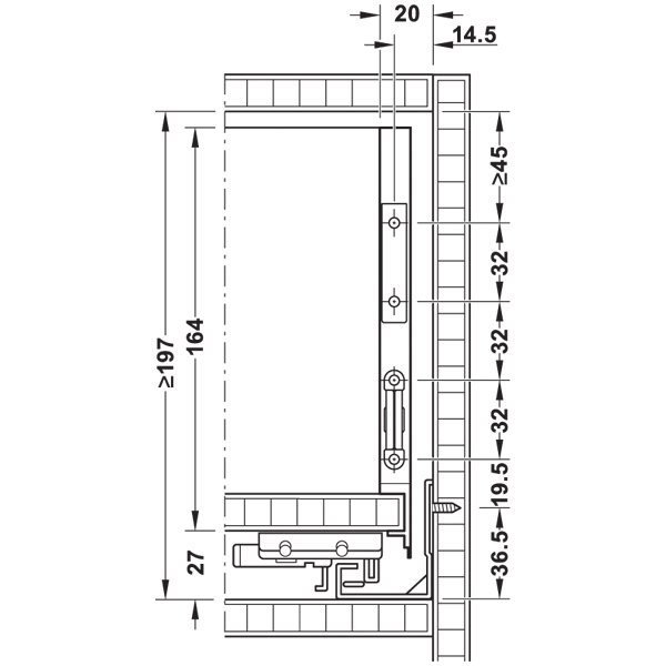 Hafele çekmece Seti Bas-aç Bordürsüz 16/175mm Vidalı 35'lik Mat Beyaz