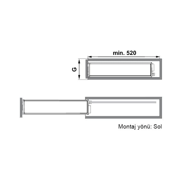 Hafele Nesta Plus T.altı Kiler,200mm,g.gri,sağ