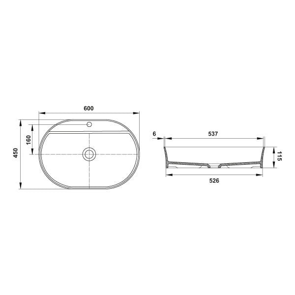 Hafele Banyo Lavabosu Bonita Ob 600x450mm Mat Siyah Renk