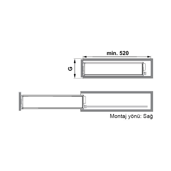 Hafele Nante Plus T.altı Kiler,300mm,g.gri,sağ