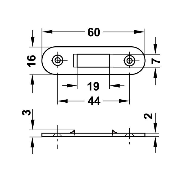 Hafele Mobilya Kilit Karşılığı 60x16mm, Nikel Renk