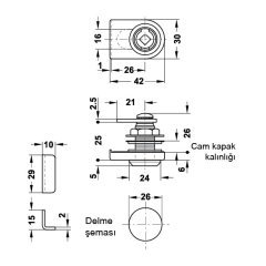 Hafele Symo Cam Kapak Döner Dilli Sağ Kilit, Nikel Kaplama