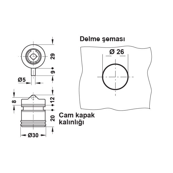 Hafele Symo Cam Kapak Kilidi, Nikel Kaplama