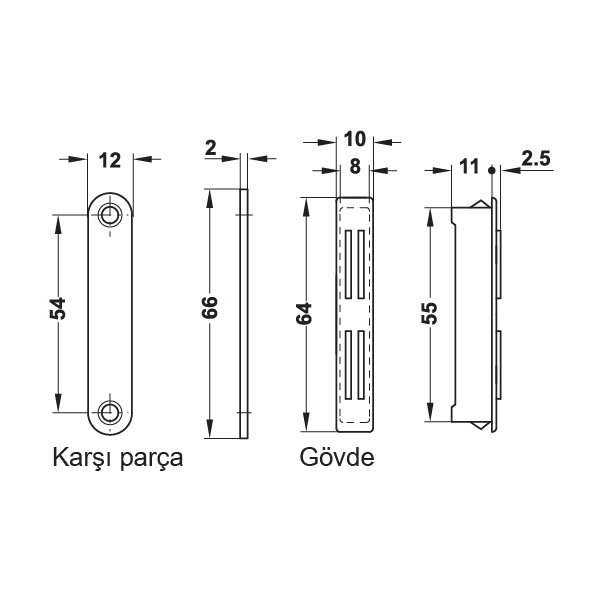 Hafele Mıknatıs Gövde 8 Kg 11x10x64mm
