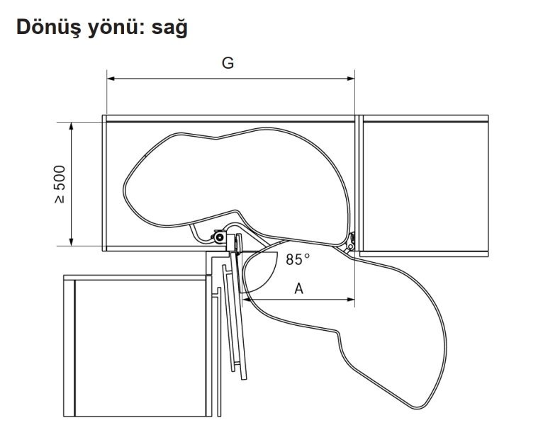 Hafele Lemans2 Sağ Kiler Seti 45/125cm, Antrasit
