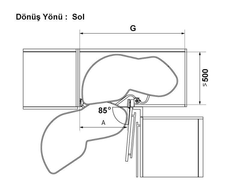 Hafele Lemans2 Sol Kiler Seti 60/125cm, Antrasit