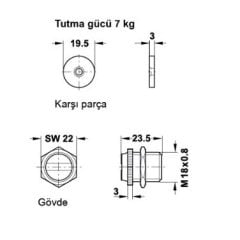 Hafele Mıknatıs 7kg 23,5mm, Paslanmaz Çelik Renk