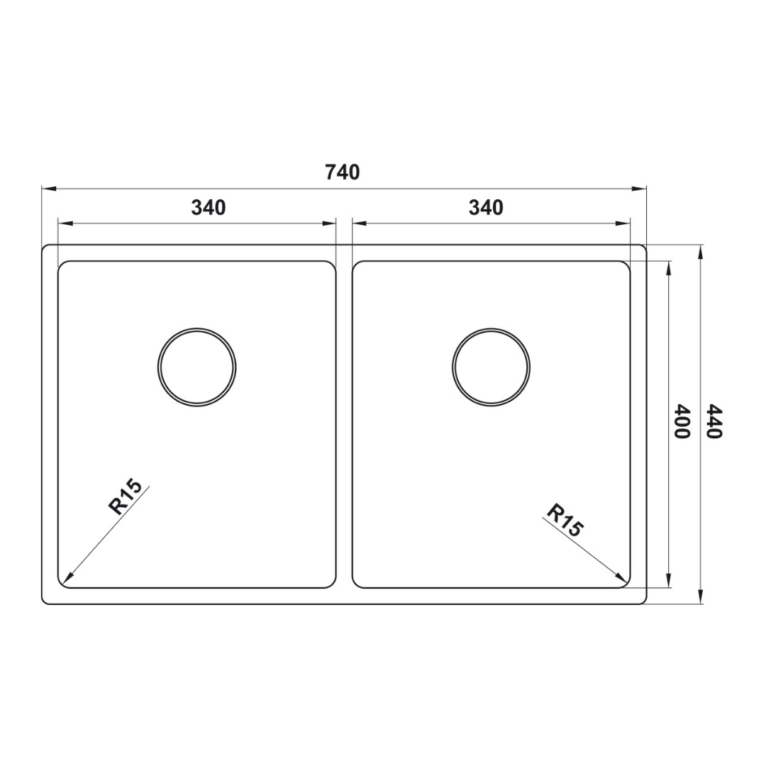 Hafele çelik Eviye Novara07 740x440mm Paslanmaz çelik Parlak