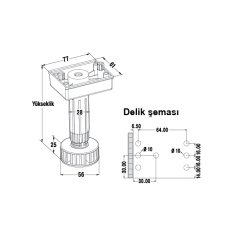 Hafele PFT03 Plastik Baza Ayağı 120mm, Siyah Renk