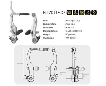 Alhonga HJ-7011AD7 95mm Alüminyum V-Fren Takımı Siyah