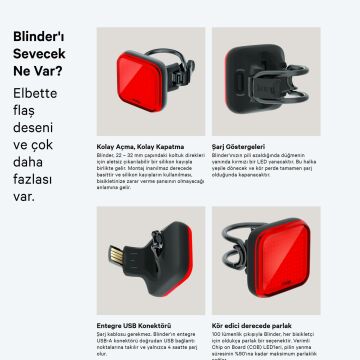 Knog Blinder Square 100 Lümen Şarjlı Arka Lamba Siyah