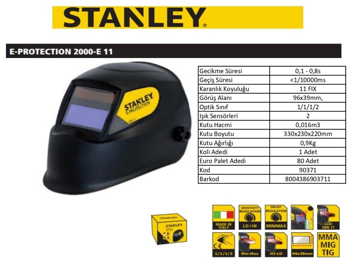 Stanley E-Protectİon 2000-E11 Kaynak Maskesi