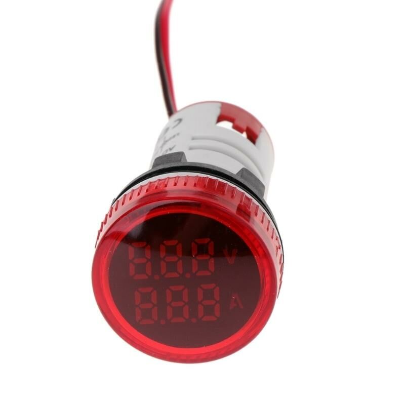 Dijital Voltmetre-Ampermetre Yuvarlak AC 60-500V 0-100A Kırmızı 22mm