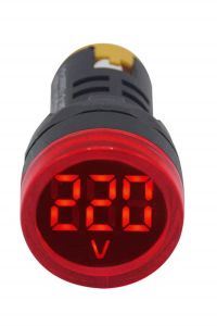 Pano Tipi Dijital Voltmetre | 22mm Ø | 24-450v  | Ledli | Kırmızı