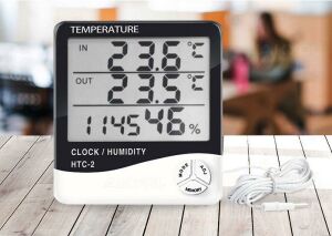 HTC-2 Dijital Termometre Higrometre Hava İstasyonu Sıcaklık Nem Ölçer LCD Saat