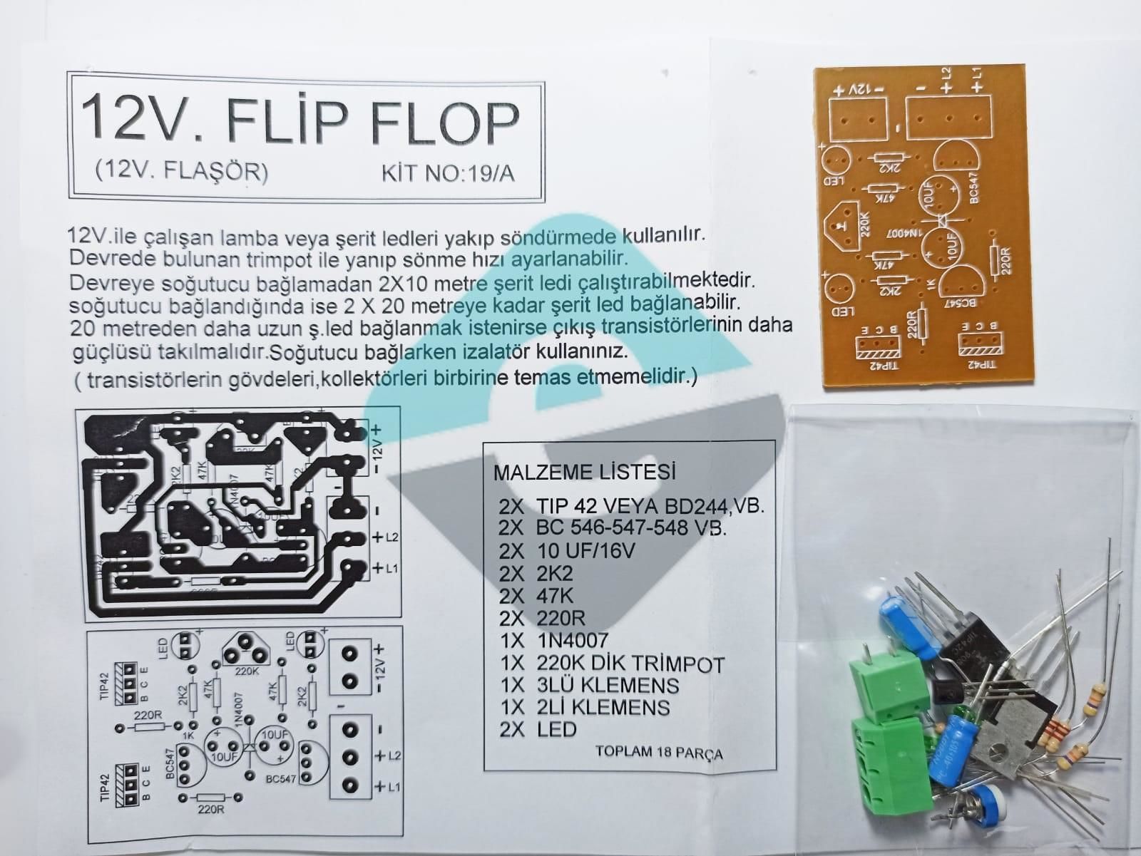 12V Flip Flop Devresi Şerit Ledler İçin Demonte Kit Kendin Yap