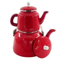 ORCAMP Retro Emaye Çaydanlık Demlik Takım Kırmızı