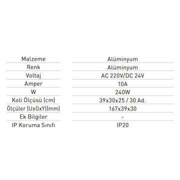 JUPITER LK251 24 Volt 10 Amper 240 Watt Slim LED Trafosu