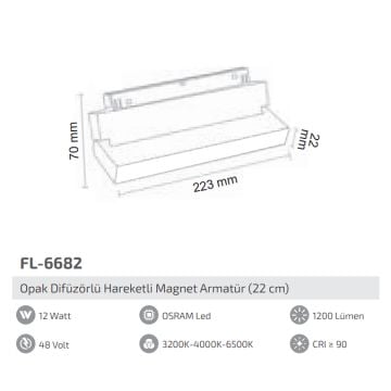 FORLIFE FL-6682 12 Watt 22 cm OSRAM LED Magnet Armatür