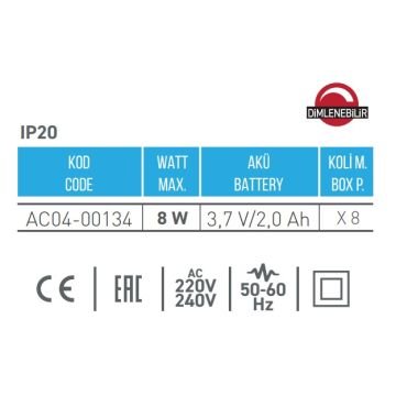 ACK AC04-00134 8 Watt Dimli LED Kamp Feneri