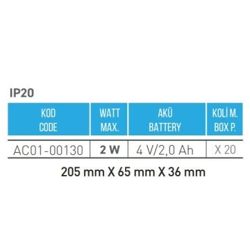 ACK AC01-00130 2 Watt 20 cm LED Işıldak