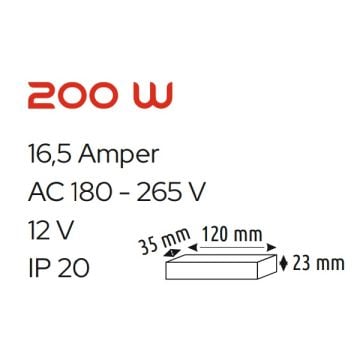 HELIOS HS 3406 12 Volt 16.5 Amper 200 Watt Ultra Slim LED Trafosu