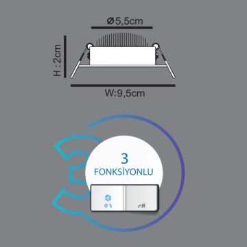 DÜNYA LED HS454 8 Watt 3 Fonksiyonlu LED Cam Spot - Beyaz + Ilık Beyaz (EPISTAR LED)