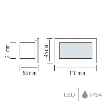 HOROZ 079-022-0002 AMBER 1.2 Watt Mat Krom Sıva Altı Dikdörtgen Dış Mekan LED Merdiven Armatür - Beyaz Işık (6400K)