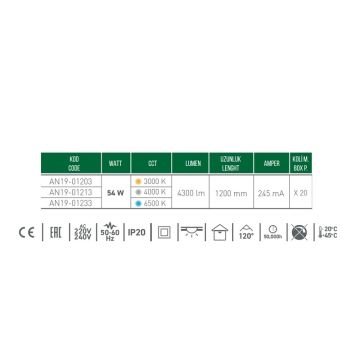 ACK AN19-01233 Satürn 54 Watt 120 cm OSRAM LED Bant Armatür - Beyaz Işık (6500K)