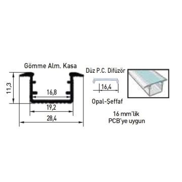 ACK AS11-01233 12 Volt 14.4 Watt/Metre 100 cm Sıva Altı Alüminyum Kasalı LED Bar - OSRAM LED - Beyaz Işık (6500K)