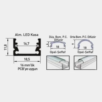 ACK AS10-01213 12 Volt 14.4 Watt/Metre 100 cm Alüminyum Kasalı LED Bar - OSRAM LED - Ilık Beyaz (4000K)