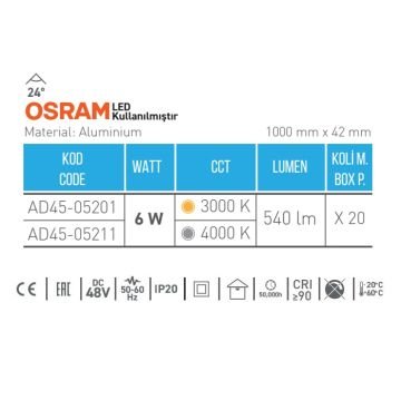 ACK AD45-05201 6 Watt OSRAM LED Magnet Ray Spot - Gün Işığı (3000K)